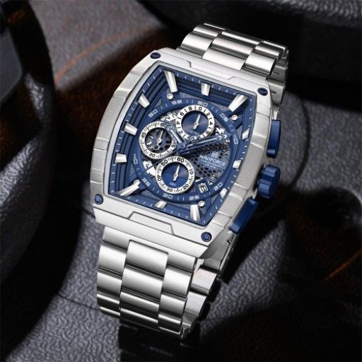 Naviforce Montre Homme 8066 – Chronographe Acier Inoxydable Étanche 30M-argent bleu